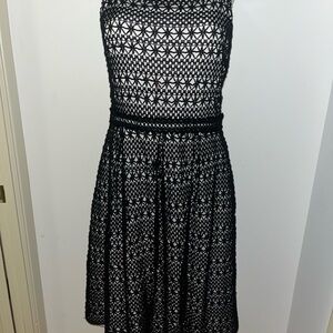 David Meister Black Fit and Flare Halter Dress